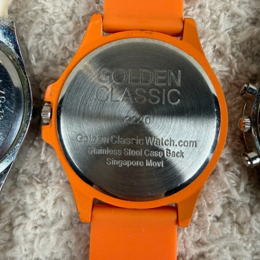 Lot of 3 Breda & Golden Classic Silicone Rhinestone Watches White Orange Cream